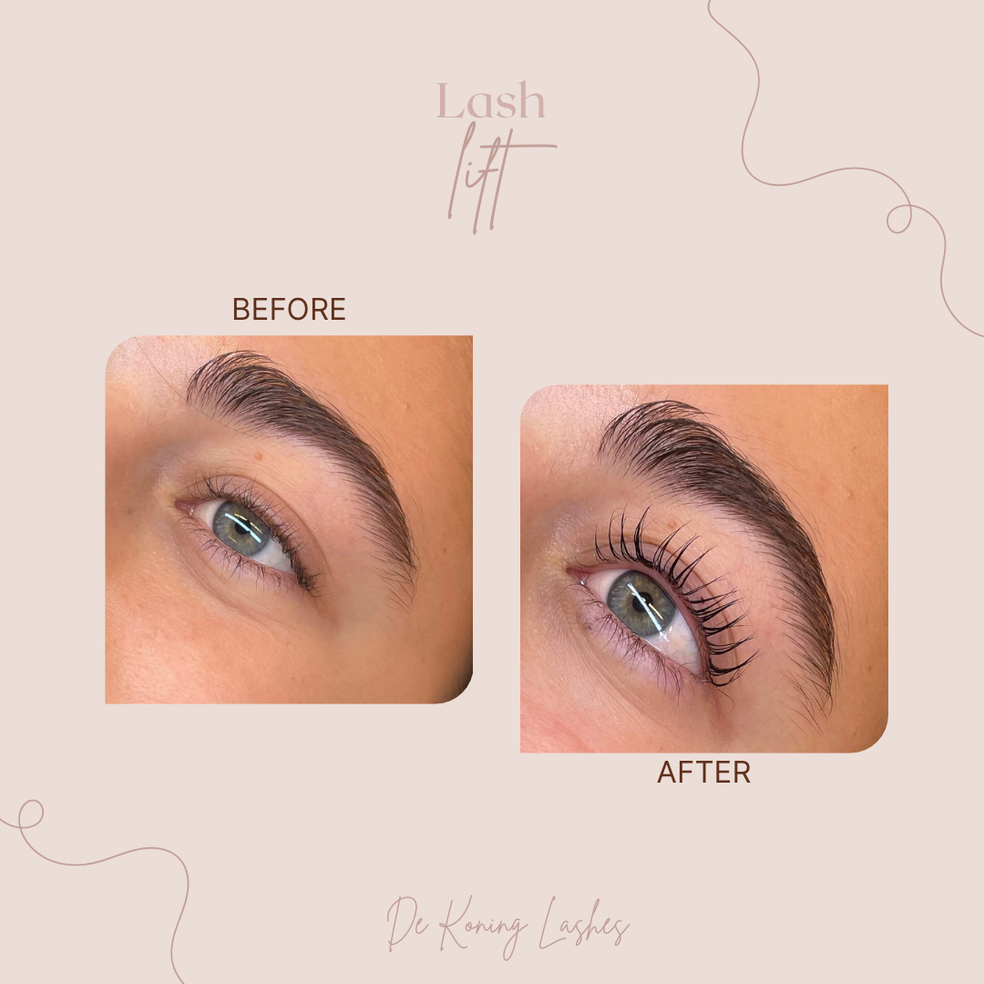 Lash lift voor en na: rechte wimpers en daarna een mooie krul